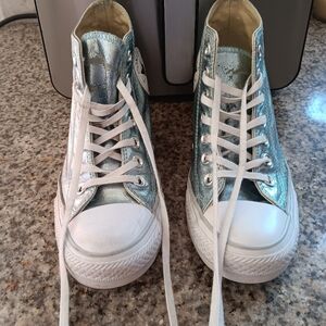 Converse CTAS Lux Women Mid Hidden Wedge Heel Metallic Glacier Blue Size 6.5